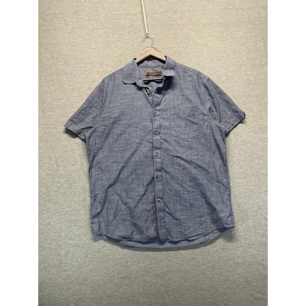 Ben Sherman Shirt Mens XL Blue Cotton Chambray Collared Short Sleeve Button Up